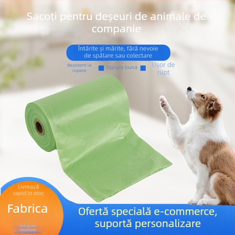 Pungi biodegradabile pentru fecalele câinilor, tip rulă, groase, material complet biodegradabil