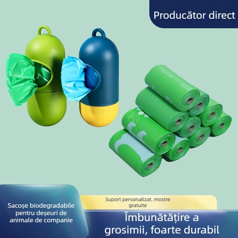 Sac biodegradabil de gunoi pentru animale de companie, mare, îngroșat, parfumat, de unică folosință, personalizabil, portabil – brand LESI, 100% plastic virgin, imprimare gravură, origine Xiamen Fujian, cod Xgd001