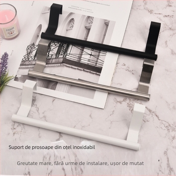 Suport pentru prosoape din oțel inoxidabil 430, cu un singur braț, montaj fără găuri, pe ușă/dulap, finisaj vopsit, încărcare 50 kg, 1 nivel