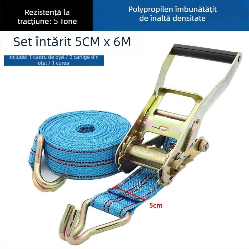 Curea de fixare a încărcăturii din poliester, 5 tone, cu mecanism de tensionare cu dinți și cârlige duble pentru autovehicule — Niu Baide Bundling Strap