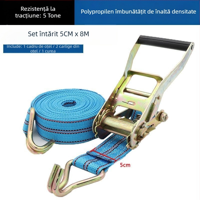 Curea de fixare a încărcăturii din poliester, 5 tone, cu mecanism de tensionare cu dinți și cârlige duble pentru autovehicule — Niu Baide Bundling Strap
