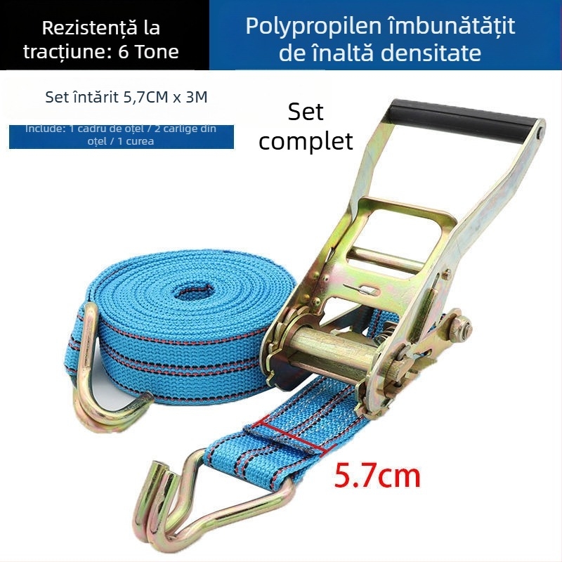 Curea de fixare a încărcăturii din poliester, 5 tone, cu mecanism de tensionare cu dinți și cârlige duble pentru autovehicule — Niu Baide Bundling Strap