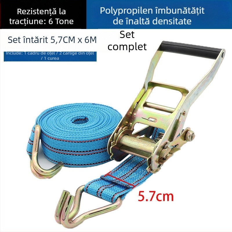 Curea de fixare a încărcăturii din poliester, 5 tone, cu mecanism de tensionare cu dinți și cârlige duble pentru autovehicule — Niu Baide Bundling Strap