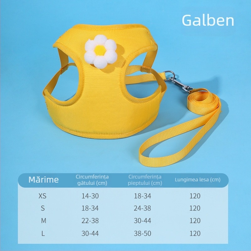 Ham pentru pisici în stil vestă, cu model floral 3D, din poliester și plasă