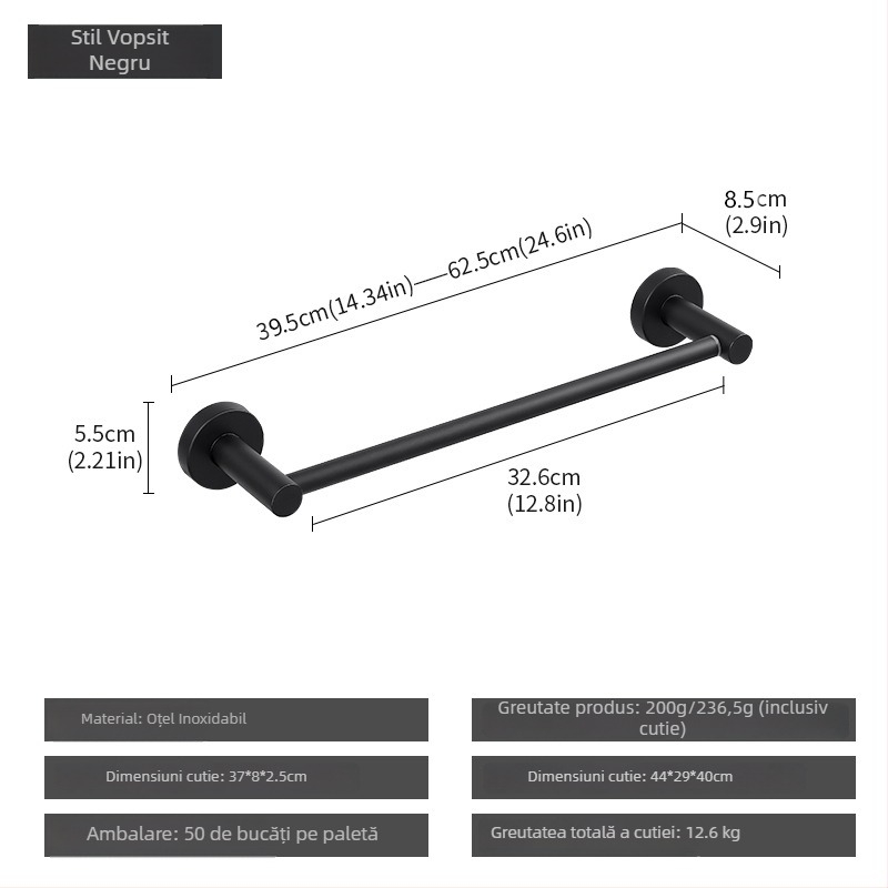 Bară telescopică pentru prosoape, oțel inoxidabil 201, finisaj brushed, încărcătură 10 kg, montaj prin găuri, stil modern minimalist