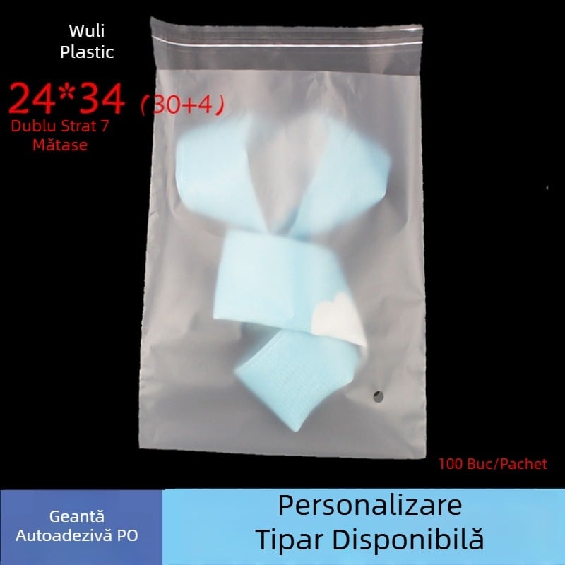 Geantă cadou autoadezivă PO, mată, cu două straturi 7 Silk, imprimată cu logo, pungă de ambalaj pentru haine