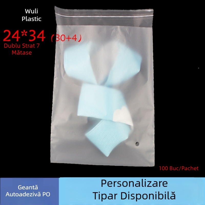 Geantă cadou autoadezivă PO, mată, cu două straturi 7 Silk, imprimată cu logo, pungă de ambalaj pentru haine