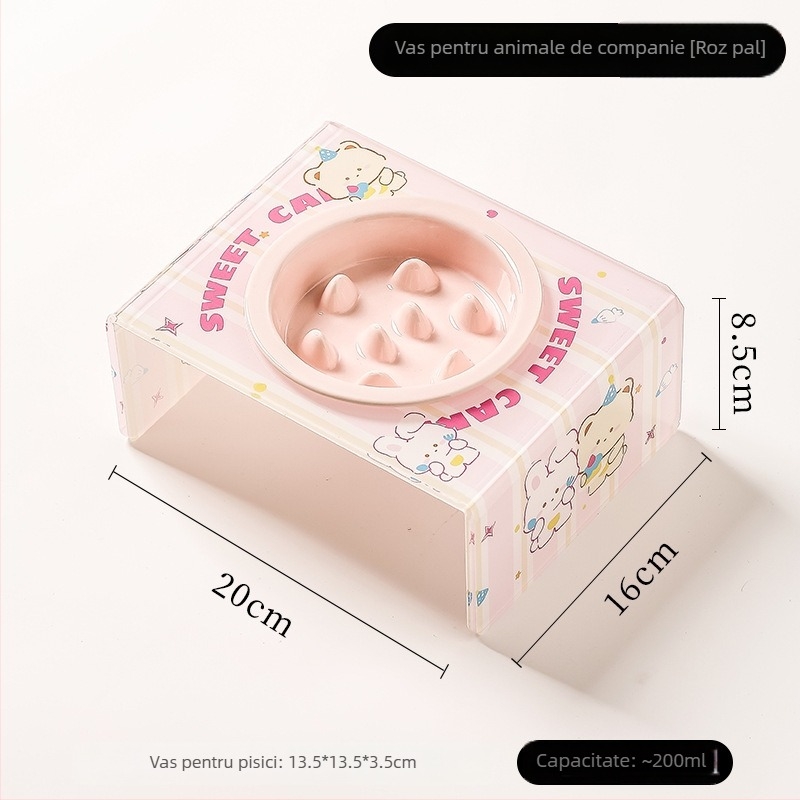 Vas ceramic pentru animale de companie cu alimentare lentă pentru câini și pisici, anti-sufocare, vas înalt pentru pisici