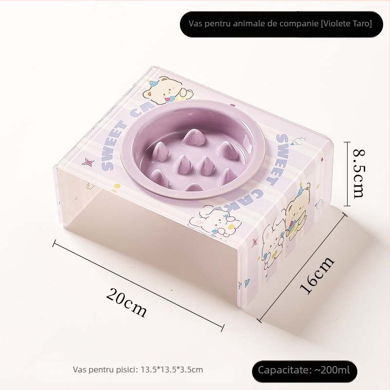 Vas ceramic pentru animale de companie cu alimentare lentă pentru câini și pisici, anti-sufocare, vas înalt pentru pisici