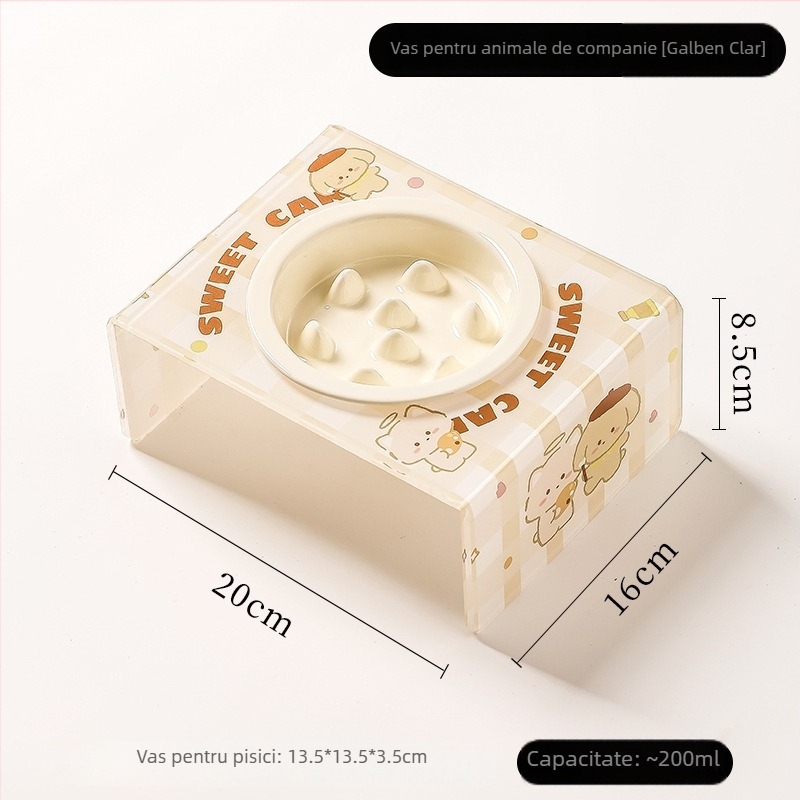 Vas ceramic pentru animale de companie cu alimentare lentă pentru câini și pisici, anti-sufocare, vas înalt pentru pisici
