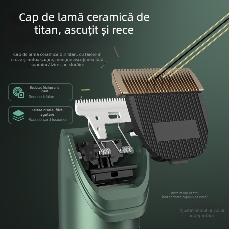 Mașină de tuns păr cu lamă ceramică, curățare fără apă, pentru animale de companie