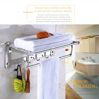 Raft pentru prosoape din oțel inoxidabil, cu două etaje, finisaj lucios, marca Olga, baie, depozitare