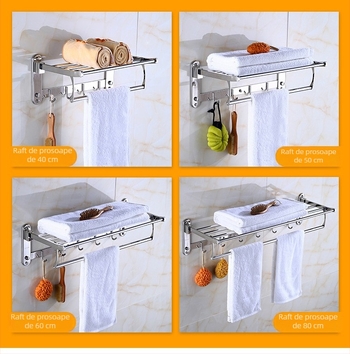 Raft pentru prosoape din oțel inoxidabil, cu două etaje, finisaj lucios, marca Olga, baie, depozitare