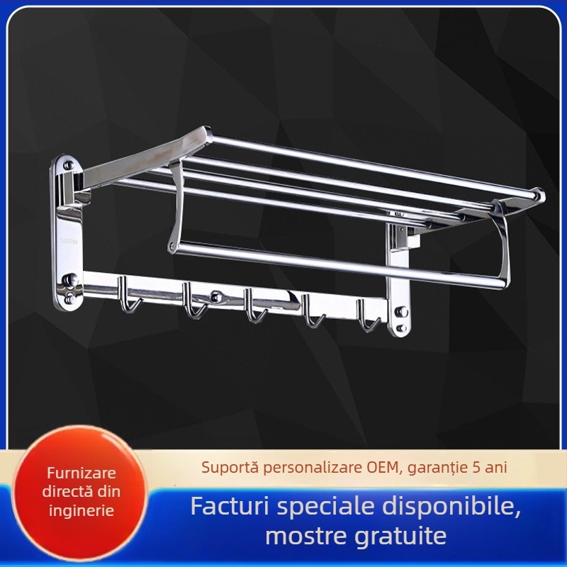 Raft pentru prosoape din oțel inoxidabil, cu două etaje, finisaj lucios, marca Olga, baie, depozitare