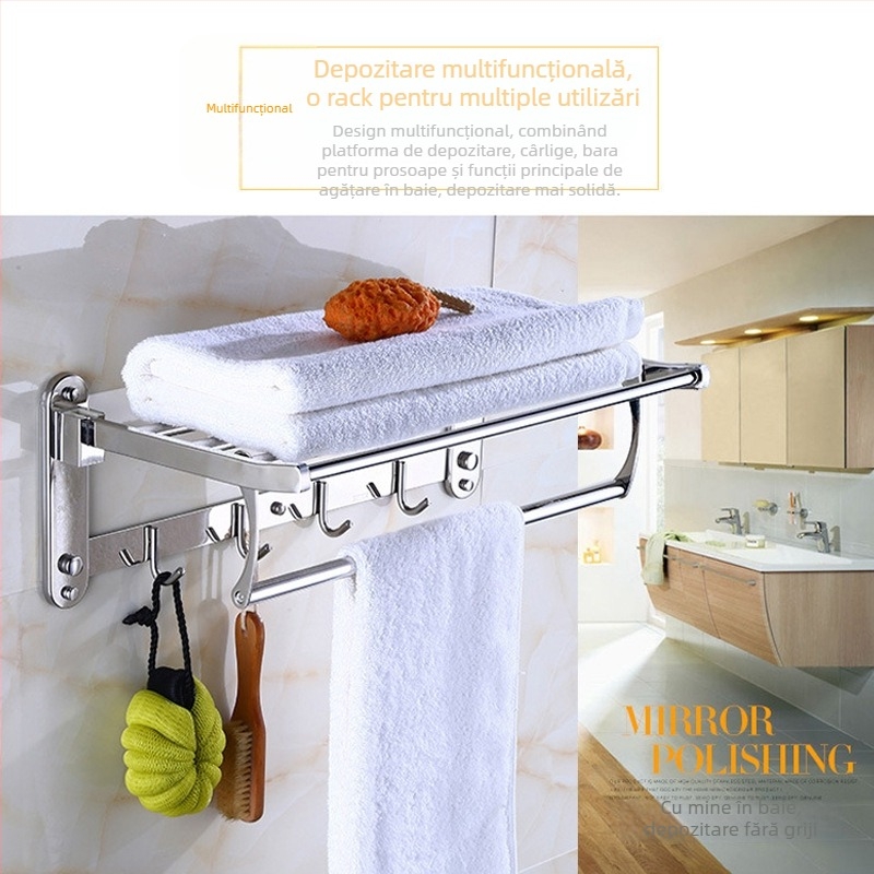 Raft pentru prosoape din oțel inoxidabil, cu două etaje, finisaj lucios, marca Olga, baie, depozitare
