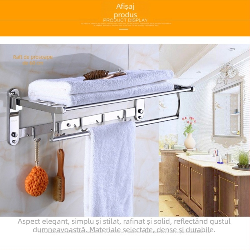 Raft pentru prosoape din oțel inoxidabil, cu două etaje, finisaj lucios, marca Olga, baie, depozitare