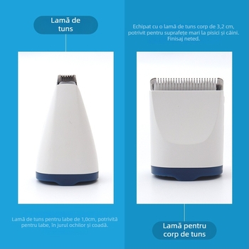 Set de tuns animale de companie 2 în 1 pentru pisici și câini, cu capete de tăiere duble, lame din ceramică și oțel inoxidabil, încărcare rapidă USB-C 5V 1A.