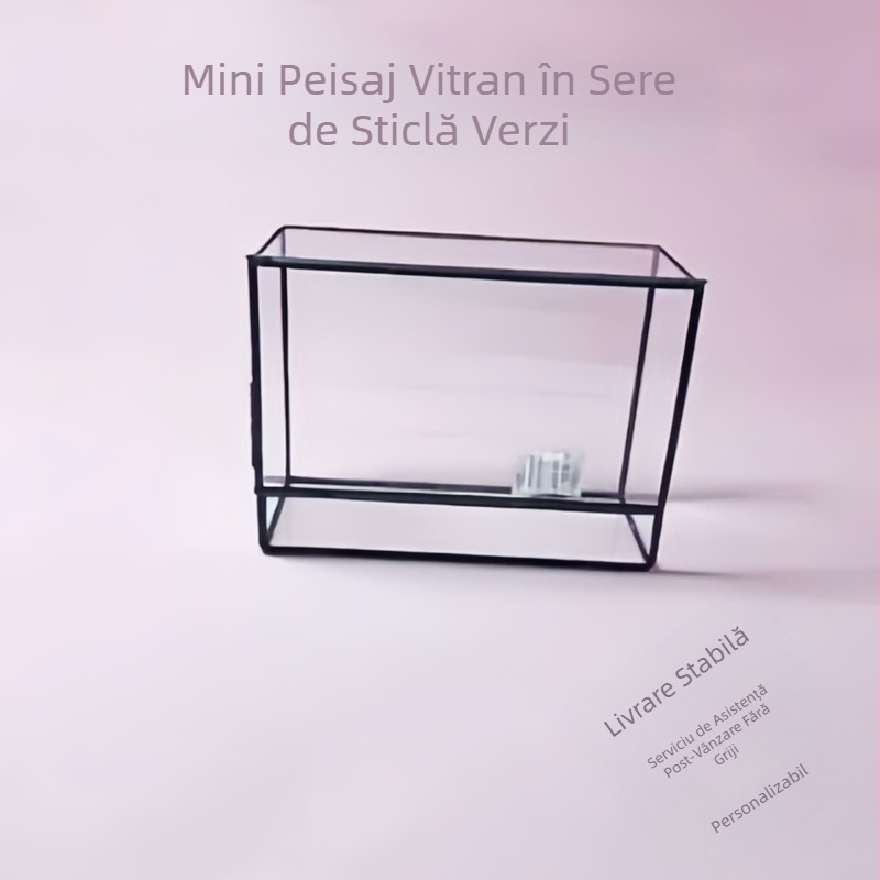 Ornament geometric din sticlă pentru acvariu cu mușchi și plante acvatice, realizat manual