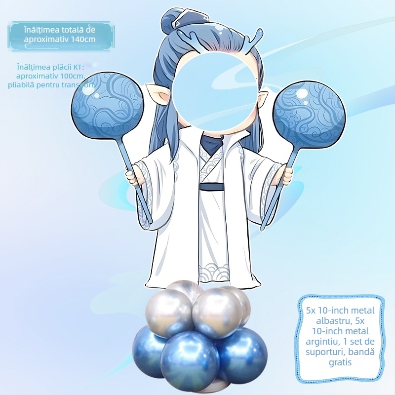 Decor de scenă pentru petrecerea de ziua de naștere cu Nezha, Ao Bing și Taiyi Zhenren – figurine pe plăci KT și baloane (Material: plastic; Import: Nu; IP: Nu; Destinat evenimentelor sportive)