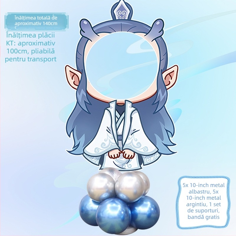 Decor de scenă pentru petrecerea de ziua de naștere cu Nezha, Ao Bing și Taiyi Zhenren – figurine pe plăci KT și baloane (Material: plastic; Import: Nu; IP: Nu; Destinat evenimentelor sportive)