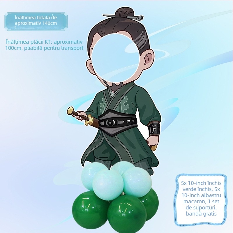 Decor de scenă pentru petrecerea de ziua de naștere cu Nezha, Ao Bing și Taiyi Zhenren – figurine pe plăci KT și baloane (Material: plastic; Import: Nu; IP: Nu; Destinat evenimentelor sportive)