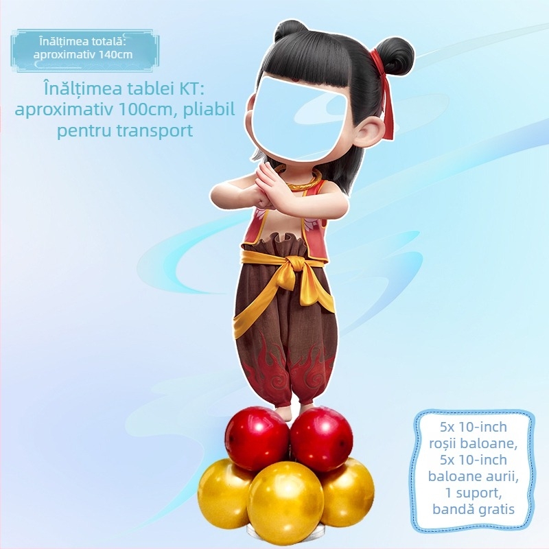 Decor de scenă pentru petrecerea de ziua de naștere cu Nezha, Ao Bing și Taiyi Zhenren – figurine pe plăci KT și baloane (Material: plastic; Import: Nu; IP: Nu; Destinat evenimentelor sportive)