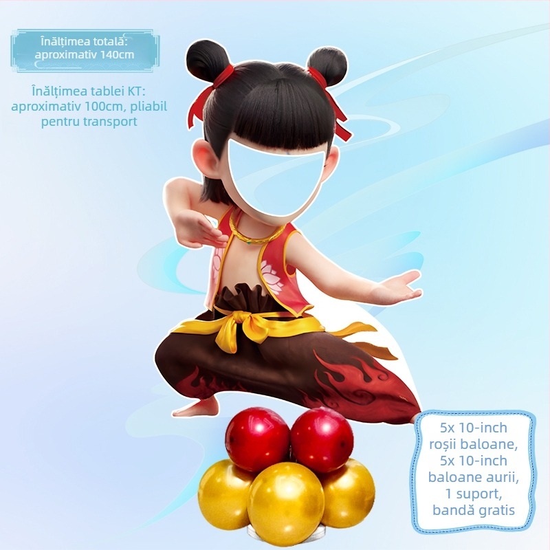 Decor de scenă pentru petrecerea de ziua de naștere cu Nezha, Ao Bing și Taiyi Zhenren – figurine pe plăci KT și baloane (Material: plastic; Import: Nu; IP: Nu; Destinat evenimentelor sportive)
