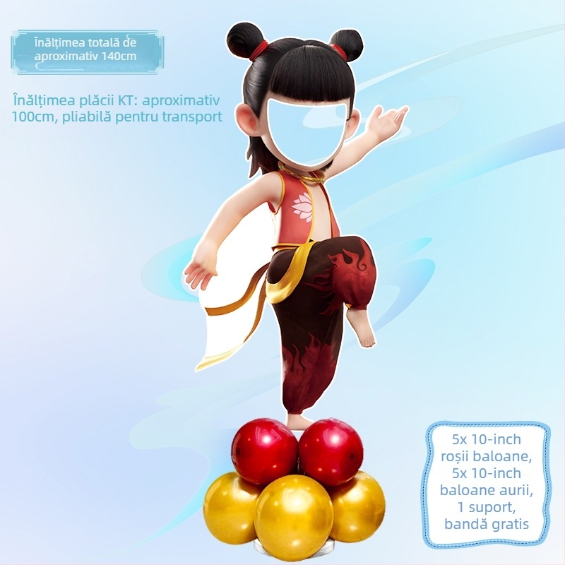 Decor de scenă pentru petrecerea de ziua de naștere cu Nezha, Ao Bing și Taiyi Zhenren – figurine pe plăci KT și baloane (Material: plastic; Import: Nu; IP: Nu; Destinat evenimentelor sportive)