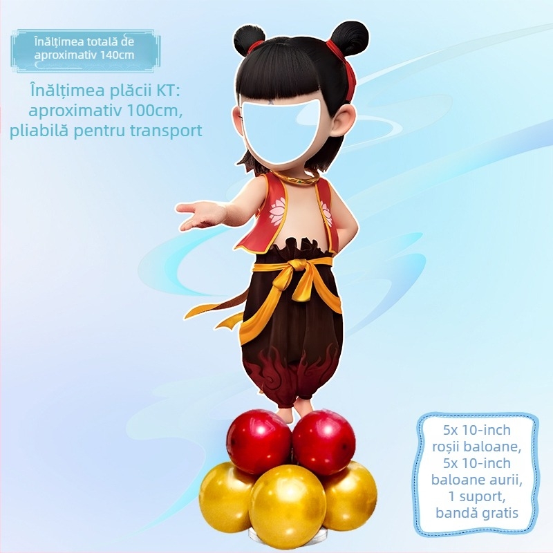 Decor de scenă pentru petrecerea de ziua de naștere cu Nezha, Ao Bing și Taiyi Zhenren – figurine pe plăci KT și baloane (Material: plastic; Import: Nu; IP: Nu; Destinat evenimentelor sportive)