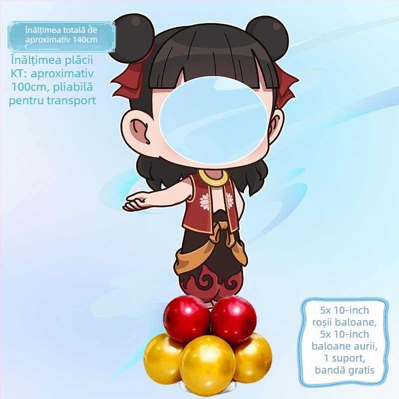 Decor de scenă pentru petrecerea de ziua de naștere cu Nezha, Ao Bing și Taiyi Zhenren – figurine pe plăci KT și baloane (Material: plastic; Import: Nu; IP: Nu; Destinat evenimentelor sportive)