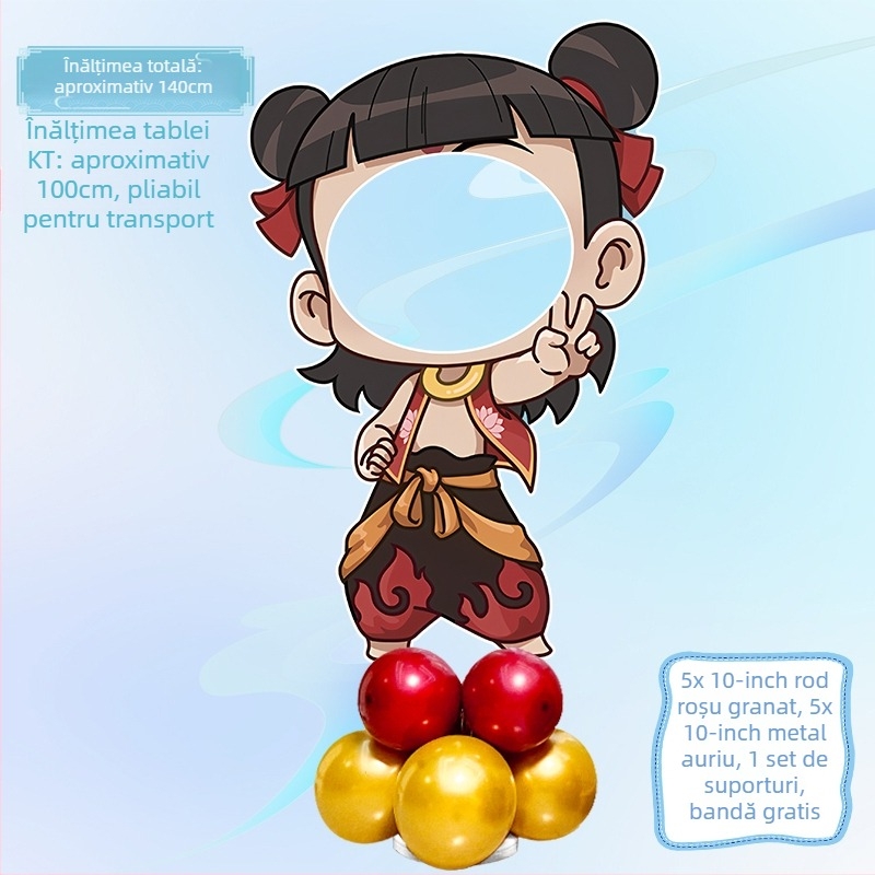 Decor de scenă pentru petrecerea de ziua de naștere cu Nezha, Ao Bing și Taiyi Zhenren – figurine pe plăci KT și baloane (Material: plastic; Import: Nu; IP: Nu; Destinat evenimentelor sportive)