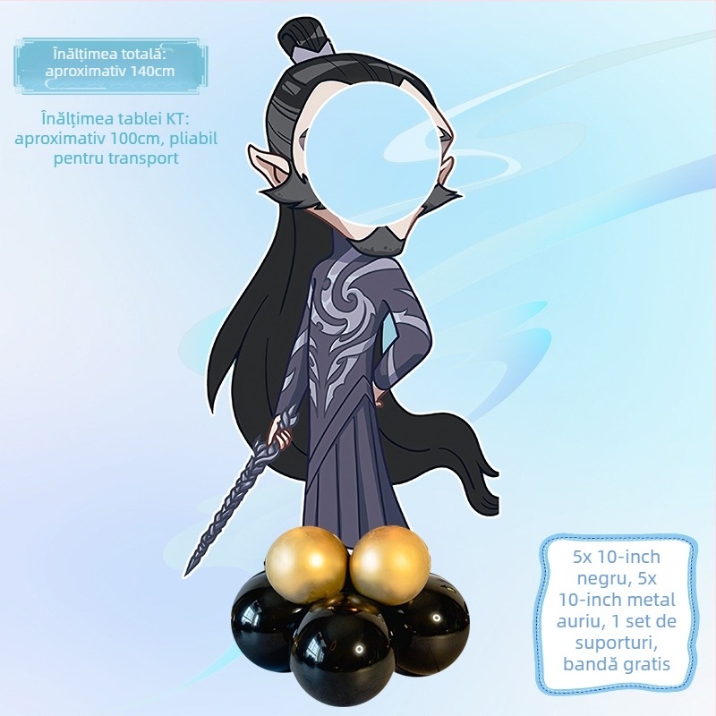 Decor de scenă pentru petrecerea de ziua de naștere cu Nezha, Ao Bing și Taiyi Zhenren – figurine pe plăci KT și baloane (Material: plastic; Import: Nu; IP: Nu; Destinat evenimentelor sportive)