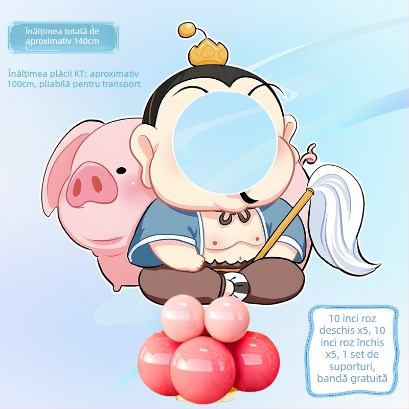 Decor de scenă pentru petrecerea de ziua de naștere cu Nezha, Ao Bing și Taiyi Zhenren – figurine pe plăci KT și baloane (Material: plastic; Import: Nu; IP: Nu; Destinat evenimentelor sportive)