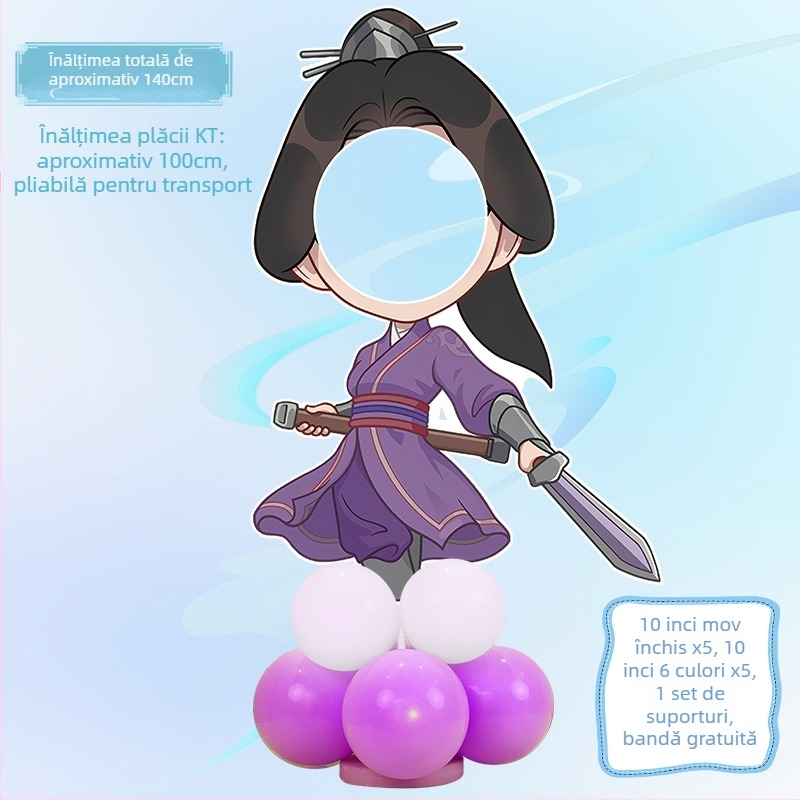 Decor de scenă pentru petrecerea de ziua de naștere cu Nezha, Ao Bing și Taiyi Zhenren – figurine pe plăci KT și baloane (Material: plastic; Import: Nu; IP: Nu; Destinat evenimentelor sportive)