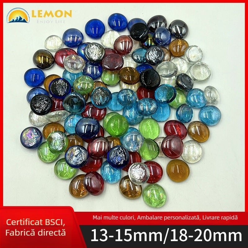 Perle plate din sticlă, colorate amestecate, sticlă sodă-lime, turnare, acoperire colorată, pentru decor la sobe și peisaje mini în acvariu