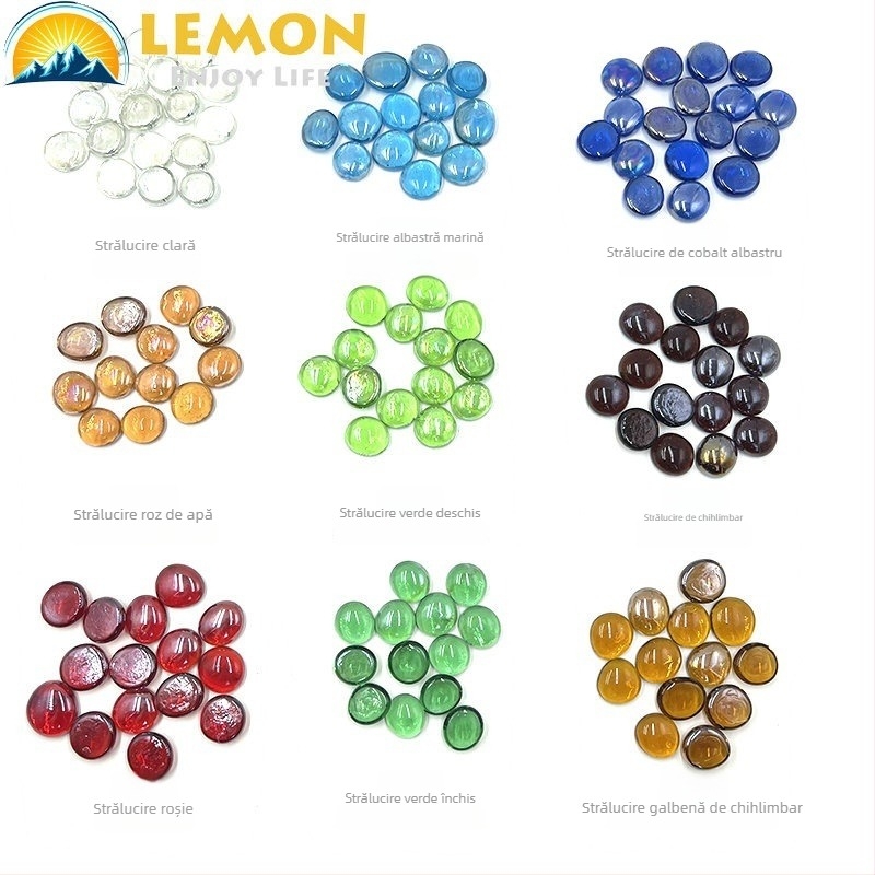 Perle plate din sticlă, colorate amestecate, sticlă sodă-lime, turnare, acoperire colorată, pentru decor la sobe și peisaje mini în acvariu