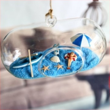 Vază suspendată din sticlă borosilicat de înaltă calitate, cu micro-peisaj cu mușchi pentru suculente — decor DIY pentru birou, stil pastoral, cu logo imprimat și opțiune de personalizare