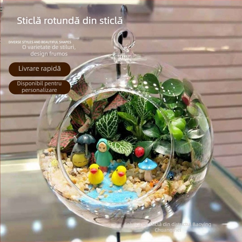 Vază globulară suspendată — sticlă borosilicată de înaltă calitate, suflată, suprafață lustruită, personalizabilă, stil pastoral