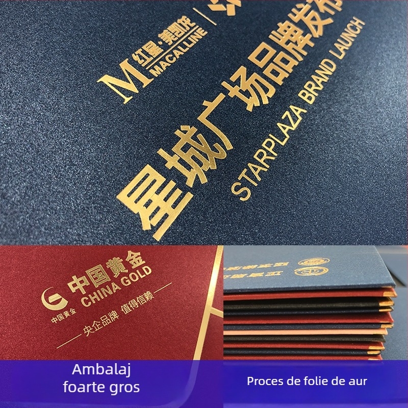 Plic cu siglă personalizată și ștanțare cu folie pe hârtie perlată 250 g, stil occidental, margine aurie