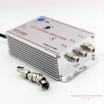 Amplificator de semnal TV prin cablu cu splitter analog 1 la 2 pentru semnale terestre (analog-digital, distribuție cu două căi)