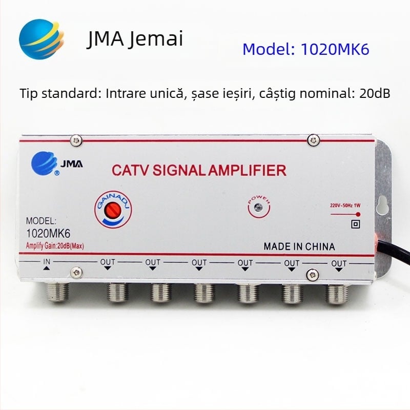 Amplificator de semnal TV prin cablu cu splitter analog 1 la 2 pentru semnale terestre (analog-digital, distribuție cu două căi)