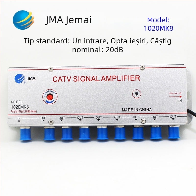 Amplificator de semnal TV prin cablu cu splitter analog 1 la 2 pentru semnale terestre (analog-digital, distribuție cu două căi)