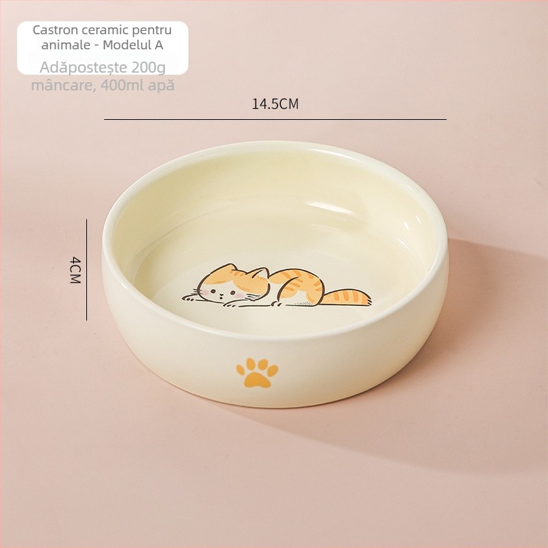 Bol ceramic pentru pisica, destinat hranei pentru animale