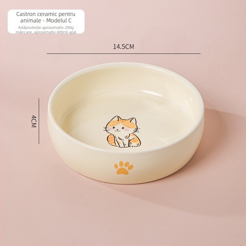 Bol ceramic pentru pisica, destinat hranei pentru animale