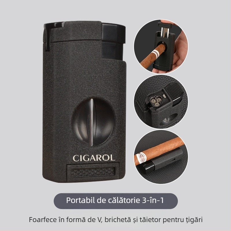 Set combinat: foarfece pentru țigări și aprinzător, portabil, corp din plastic, stil lux ușor