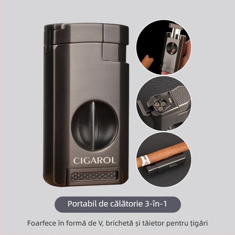 Set combinat: foarfece pentru țigări și aprinzător, portabil, corp din plastic, stil lux ușor