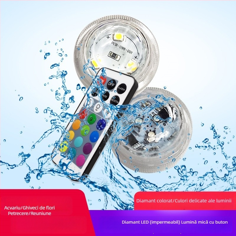Lumină LED subacvatică cu telecomandă — schimbare de culoare, reglabilă, impermeabilă, pentru piscină, acvariu și vază