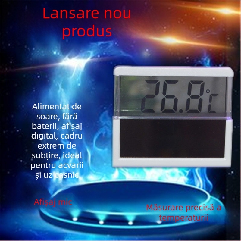 Termometru pentru acvariu alimentat cu energie solară, afișaj digital LCD/LED, corp din plastic, 50 g