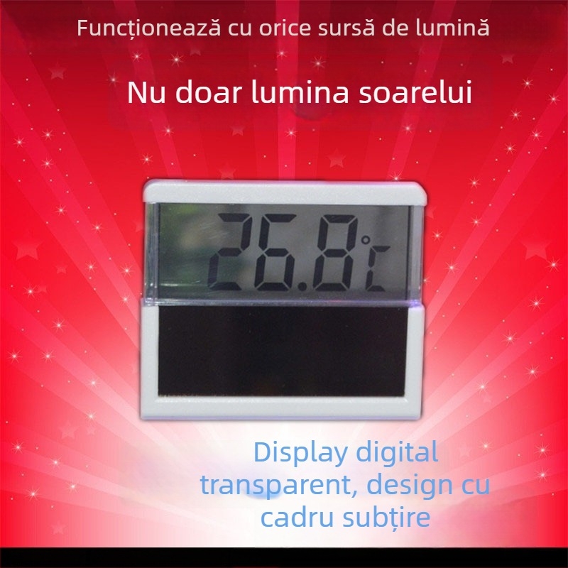 Termometru pentru acvariu alimentat cu energie solară, afișaj digital LCD/LED, corp din plastic, 50 g