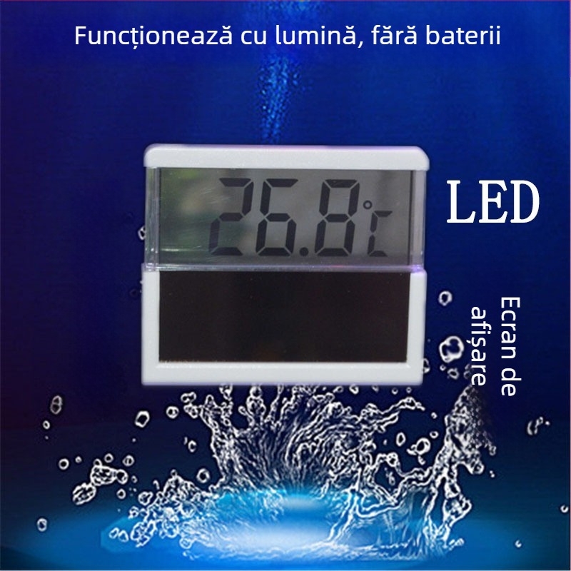 Termometru pentru acvariu alimentat cu energie solară, afișaj digital LCD/LED, corp din plastic, 50 g